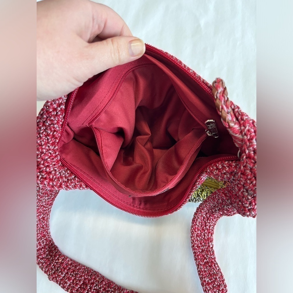 The SAK crochet shoulder bag purse red green orange Boho Hippie chic casual Y2K - Picture 7 of 9